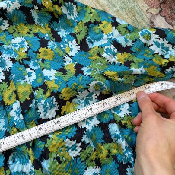 Kate Hill Silk Floral Tie-Neck Blouse – Blue Green Print – Size 14 - Picture 7 of 8